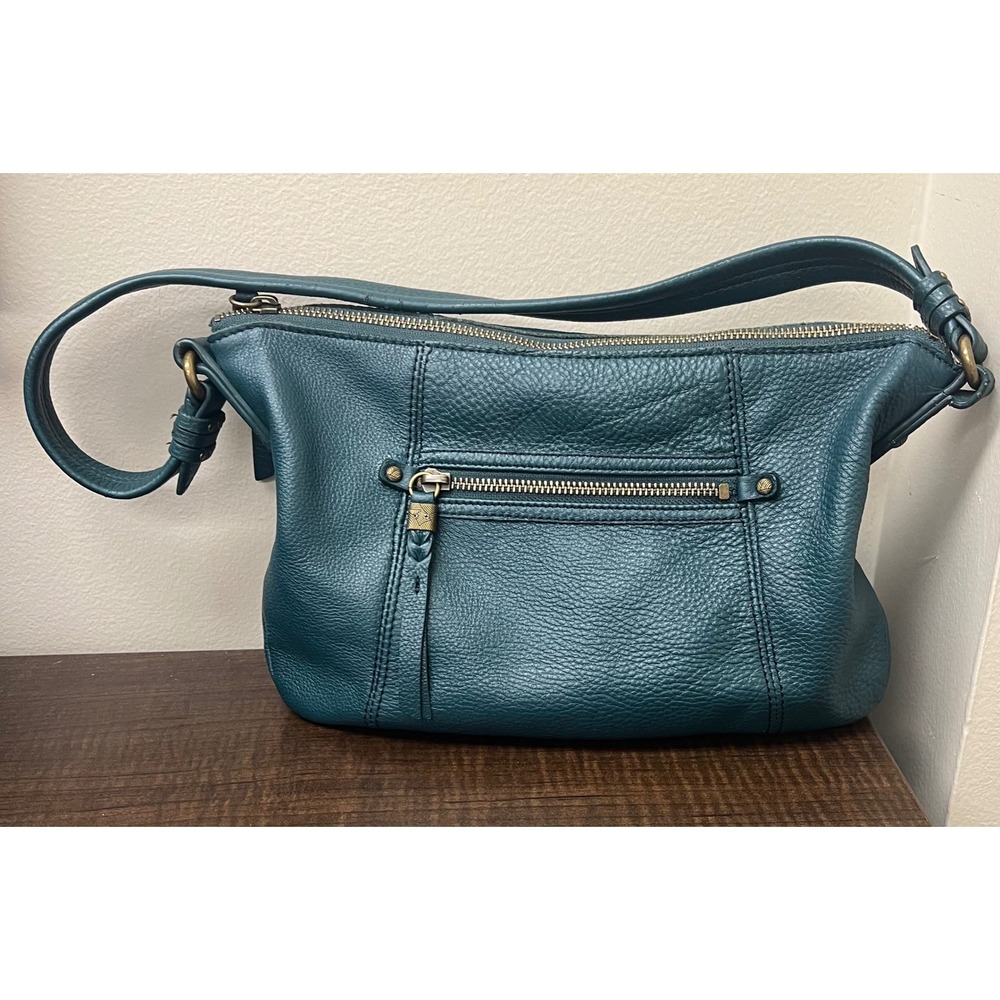 The Sak Sequoia Leather Shoulder Bag Teal Blue Green Hobo Purse Brass Hardware
